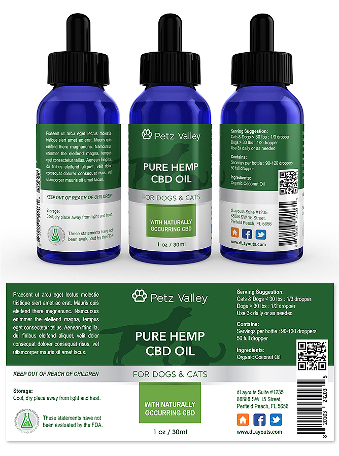 Pets Hemp CBD Oil Supplement Label Template