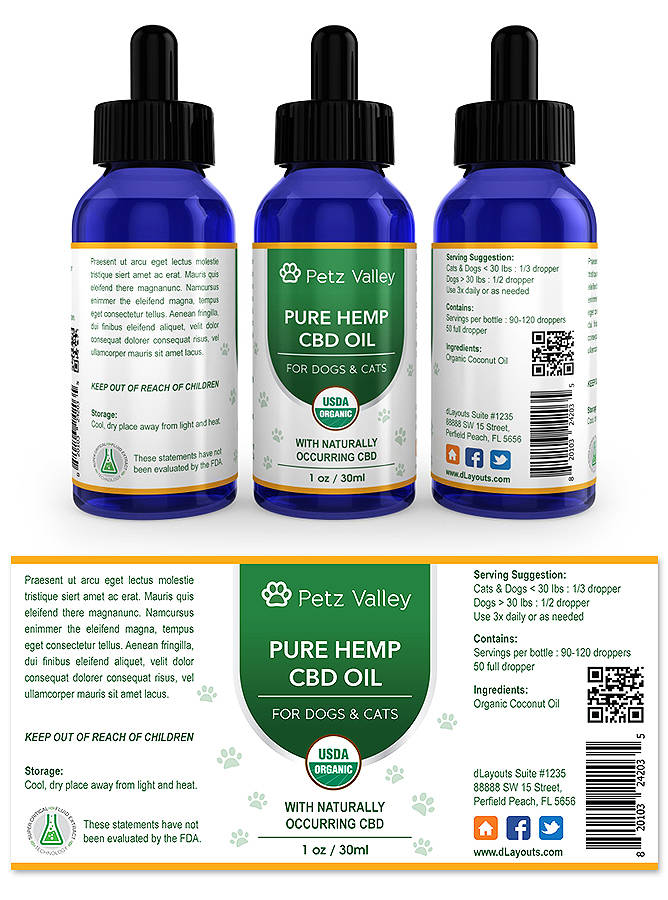 Pets Hemp CBD Oil Supplement Label Template