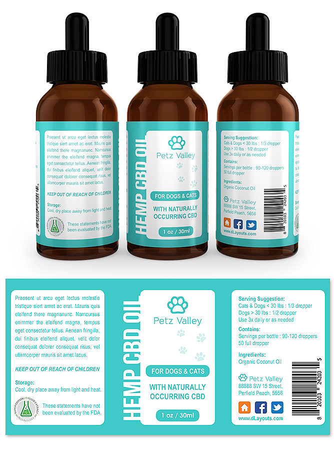 Pets Hemp CBD Oil Supplement Label Template