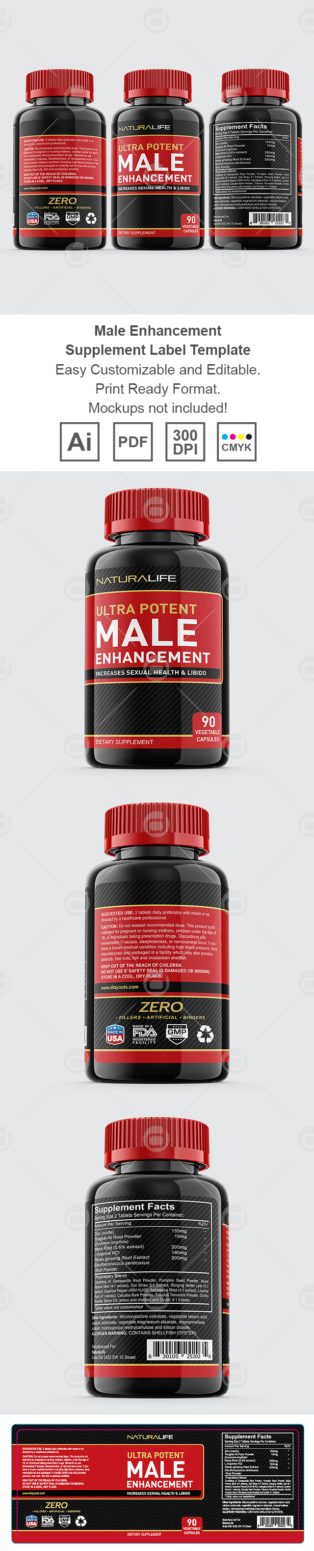 Male Enhancement Supplement Label Template