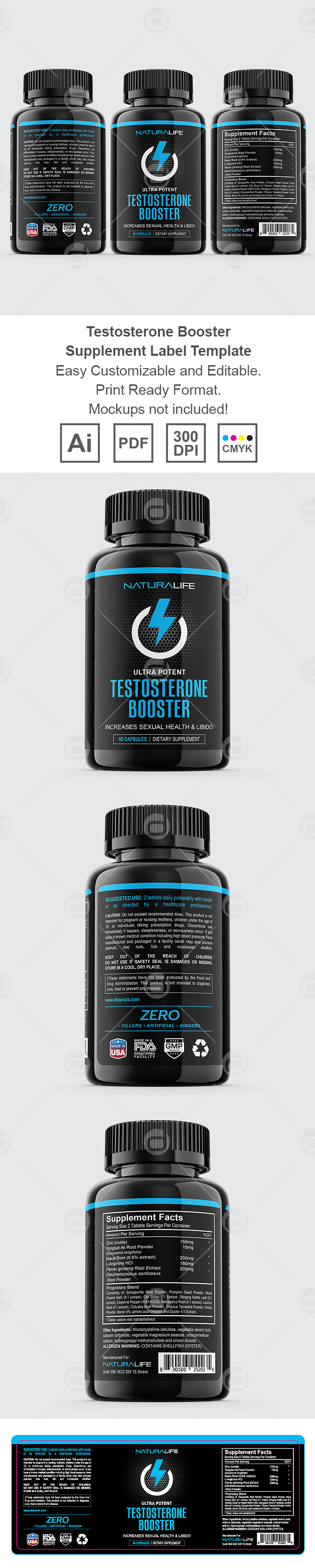 Testosterone Booster Supplement Label Template