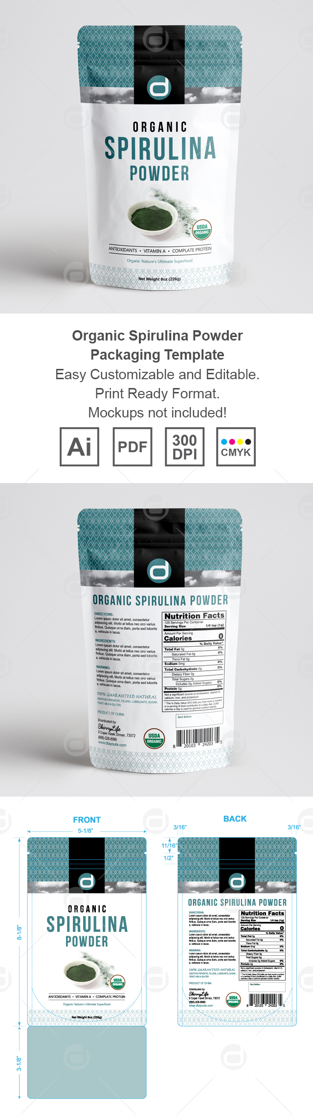Organic Spirulina Powder Packaging Template
