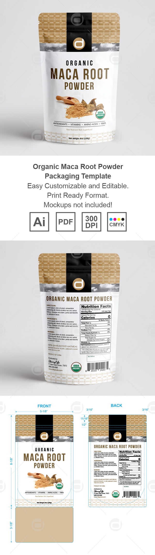 Organic Maca Root Powder Packaging Template