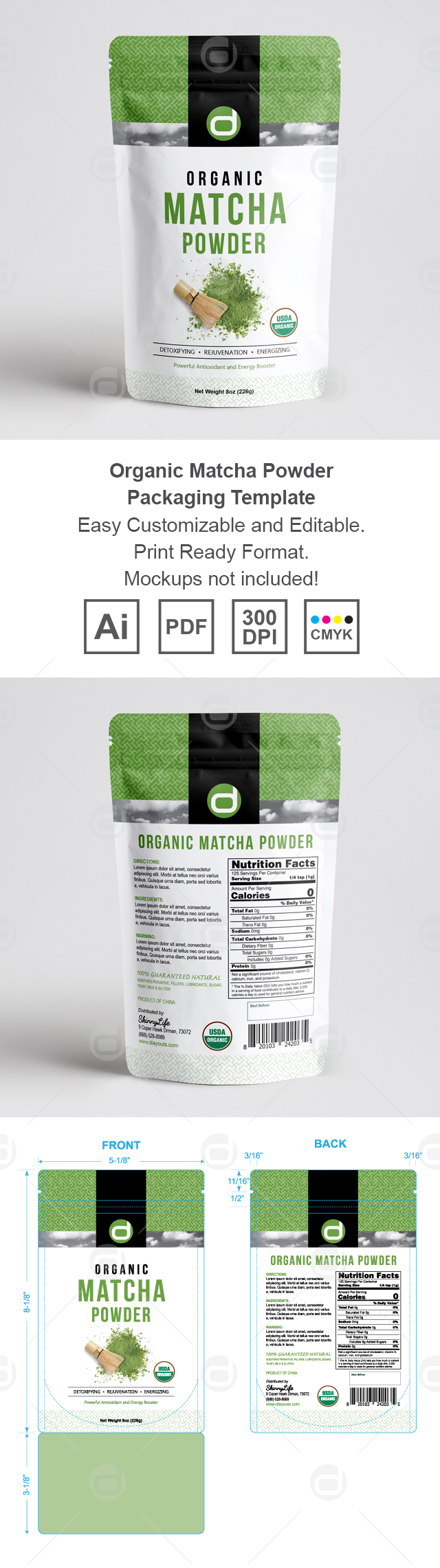 Organic Matcha Green Tea Powder Packaging Template