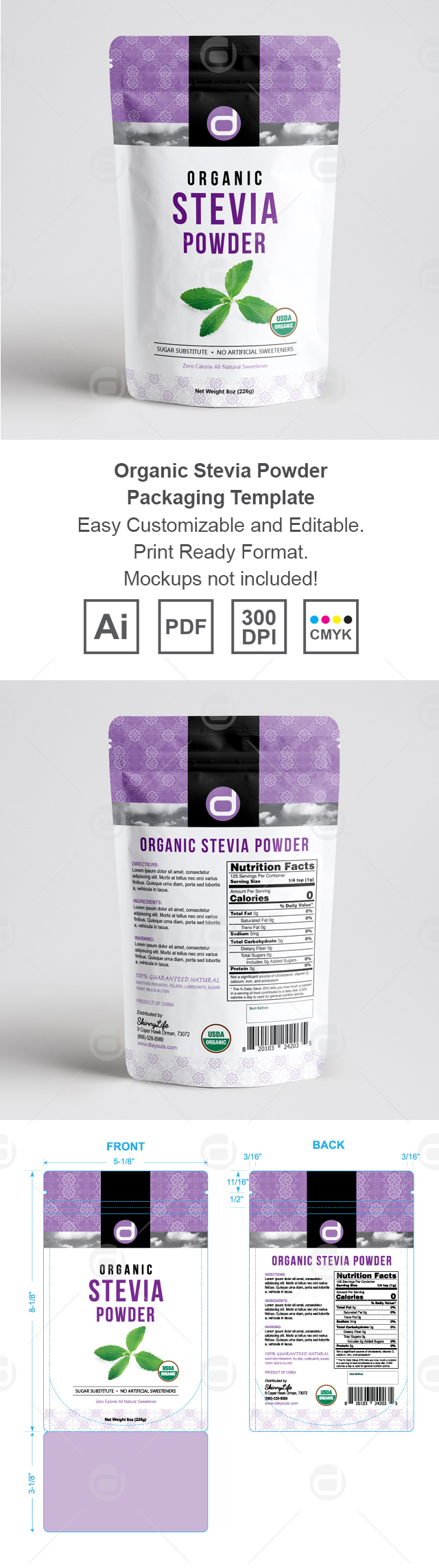 Organic Stevia Powder Packaging Template