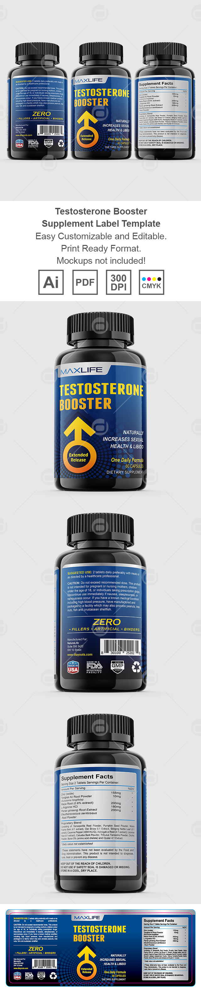 Testosterone Booster Supplement Label Template