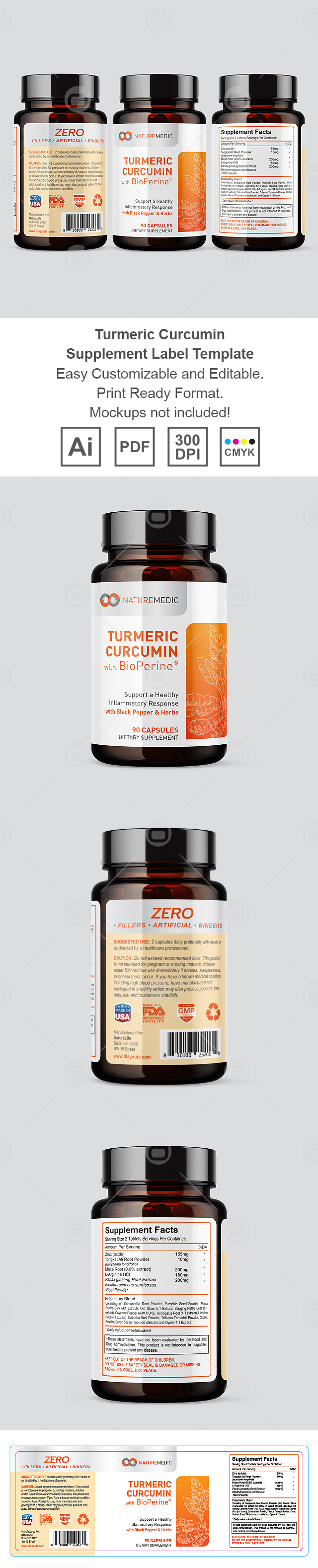 Turmeric Curcumin Supplement Label Template