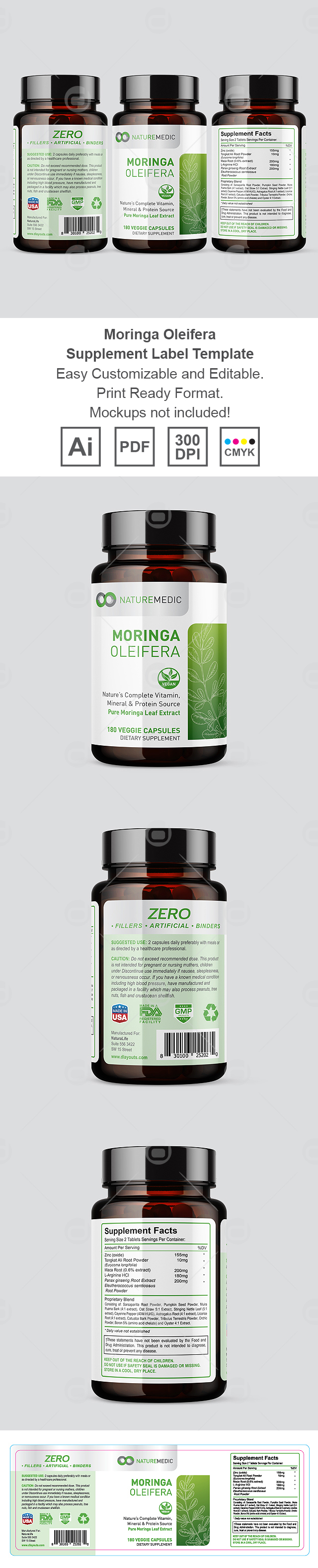 Moringa Oleifera Supplement Label Template
