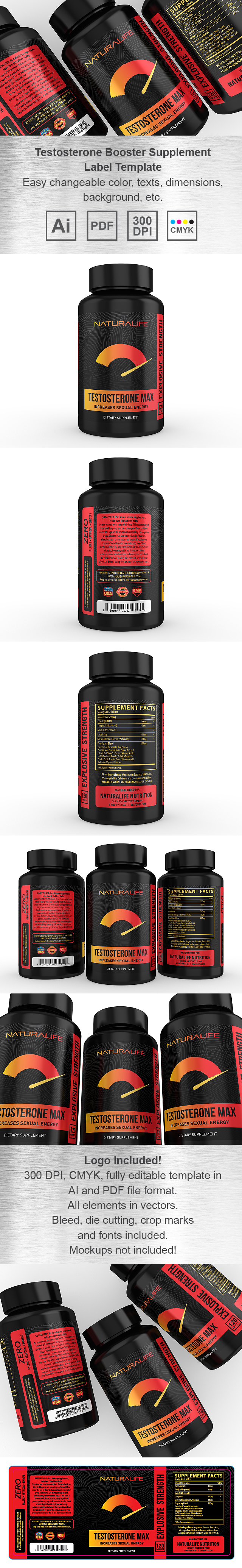 Testosterone Booster Supplement Label Template