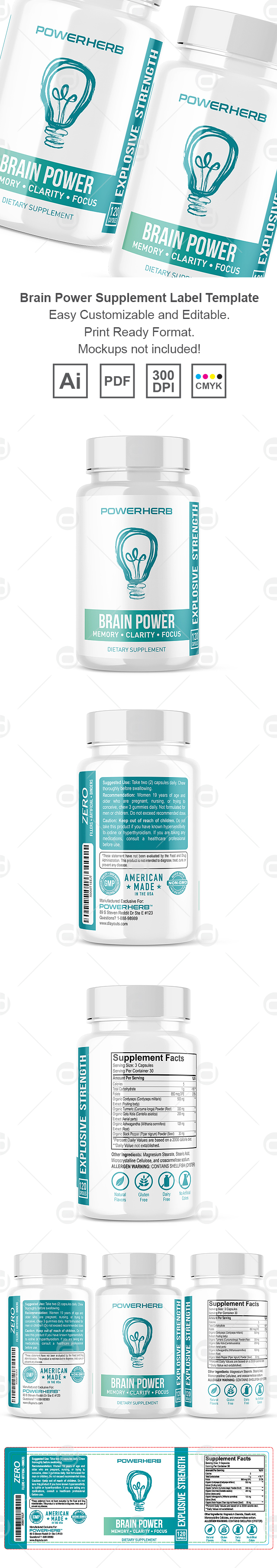 Brain Booster Supplement Label Template