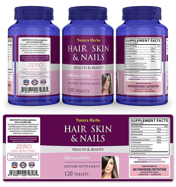 Hair Skin & Nails Supplement Label Template