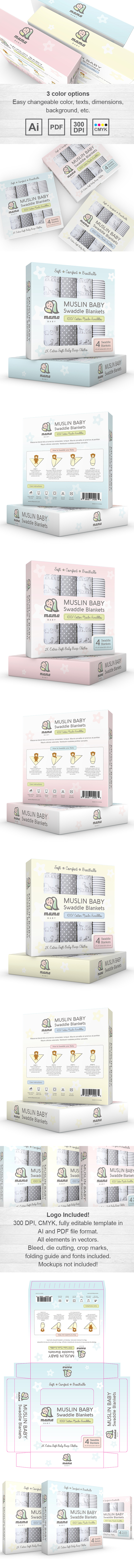 Muslin Baby Swaddle Blankets Packaging Template