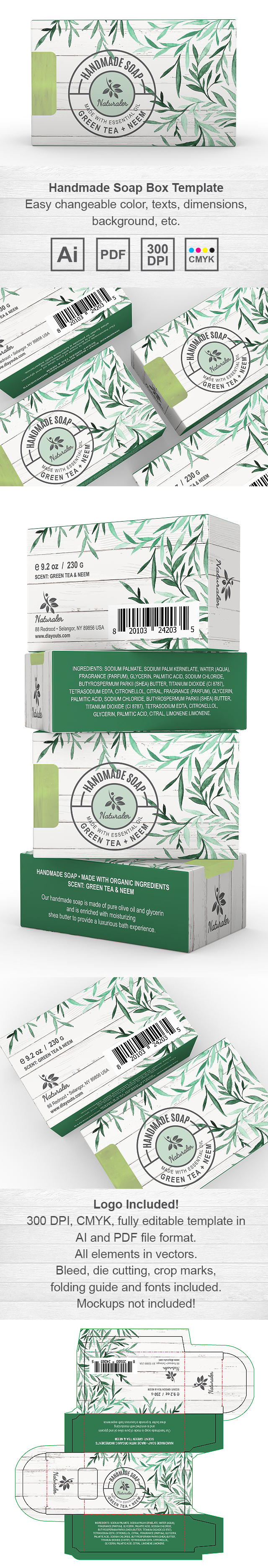 Handmade Green Tea Soap Packaging Template