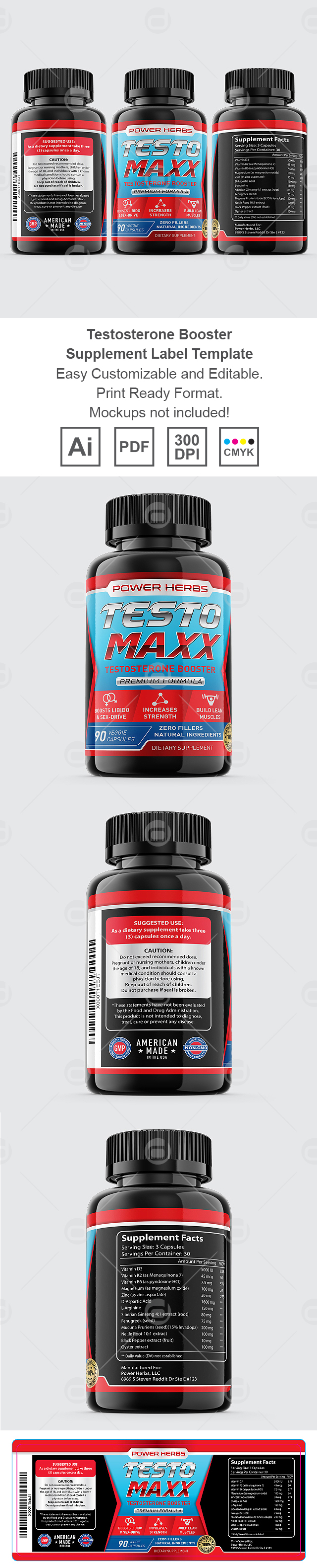 Testosterone Booster Supplement Label Template