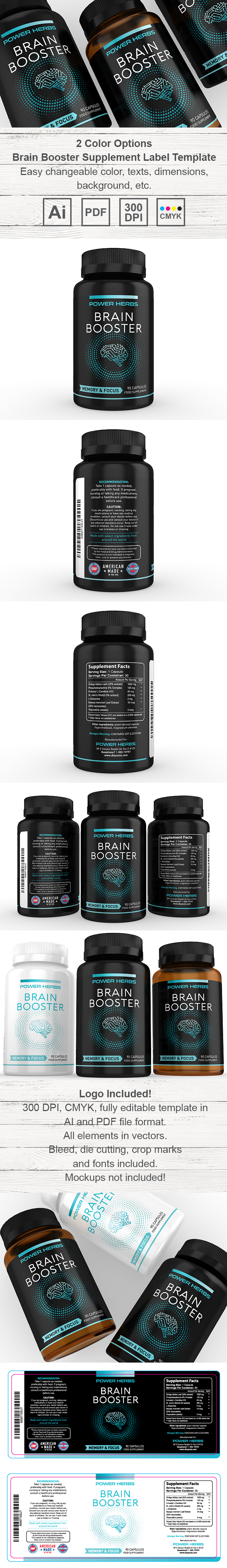 Brain Booster Supplement Label Template