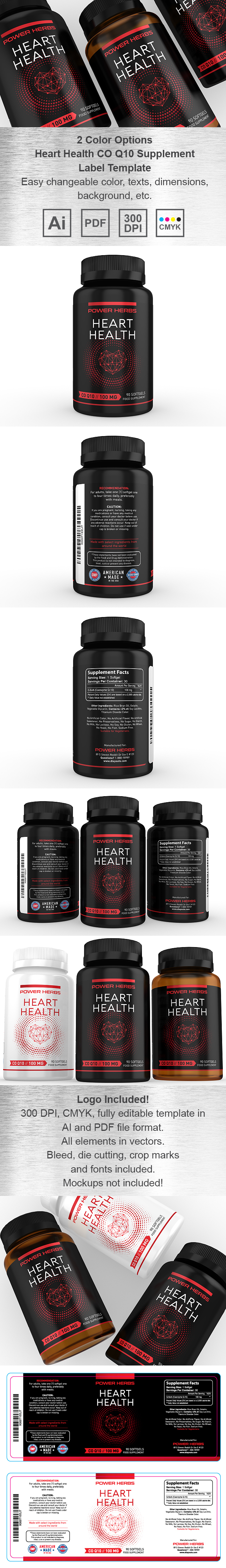 Heart Health CO Q10 Supplement Label Template