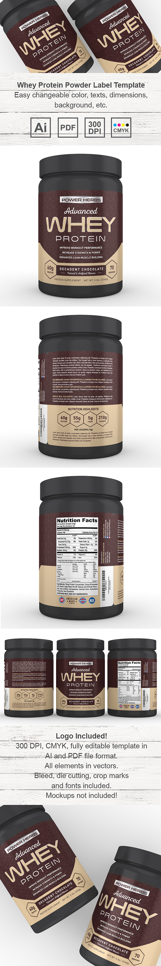 Whey Protein Sports Nutrition Chocolate Label Template