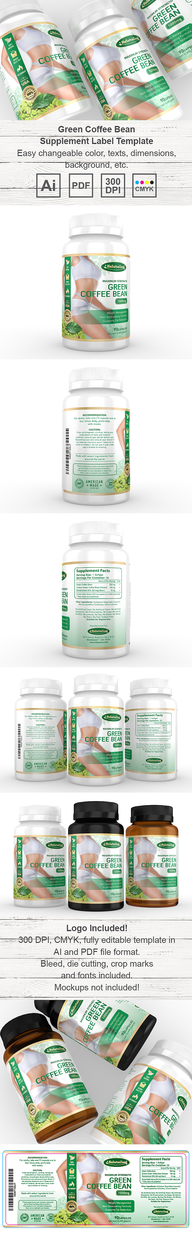 Green Coffee Bean Supplement Label Template