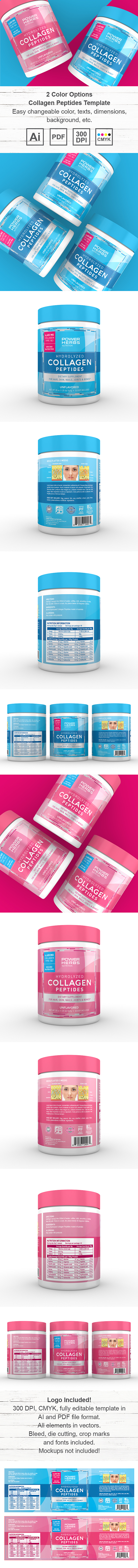 Collagen Peptides Powder Supplement Label Template