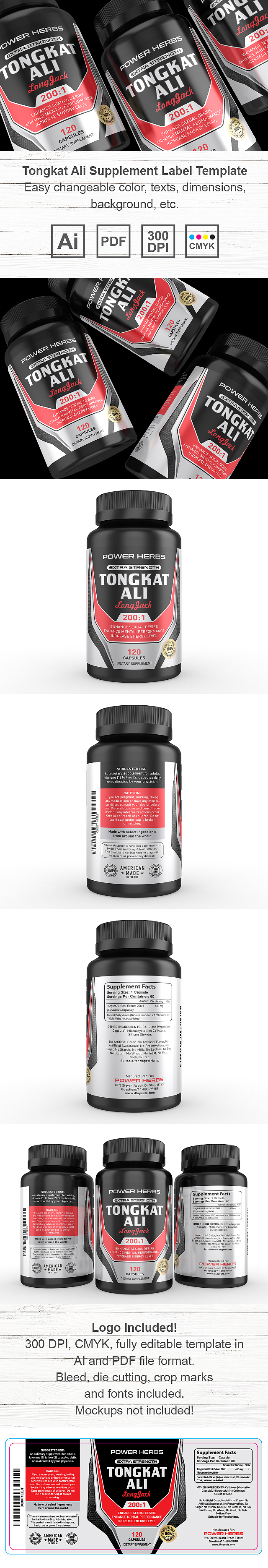 Tongkat Ali Supplement Label Template