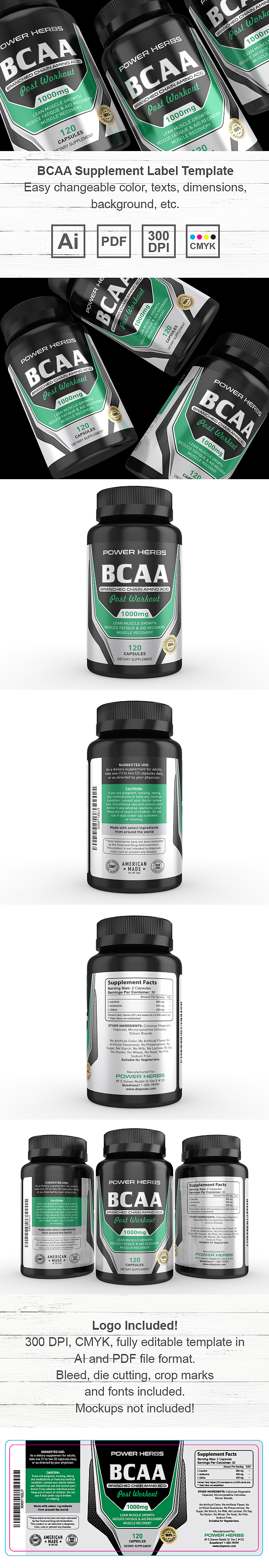 BCAA Amino Acids Supplement Label Template
