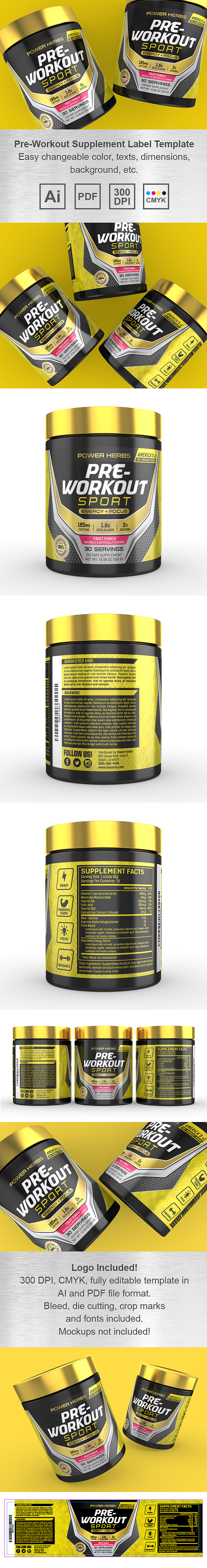 Pre Workout Powder Supplement Label Template