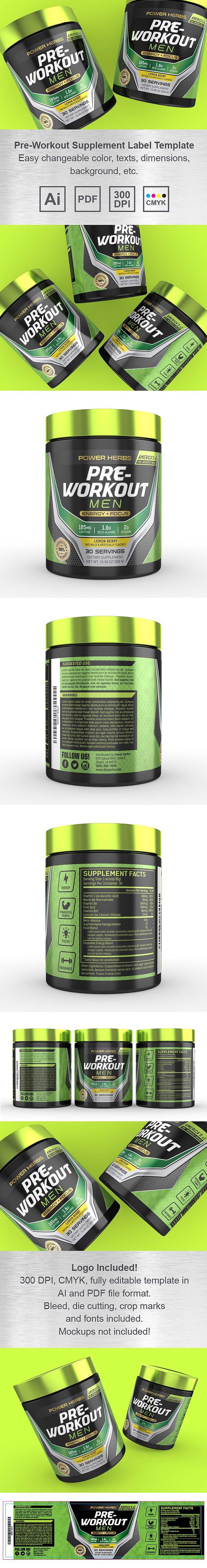 Pre Workout for Men Supplement Label Template