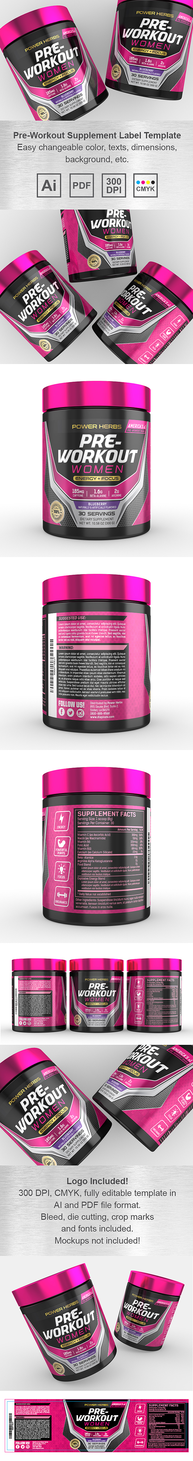 Pre Workout for Women Supplement Label Template