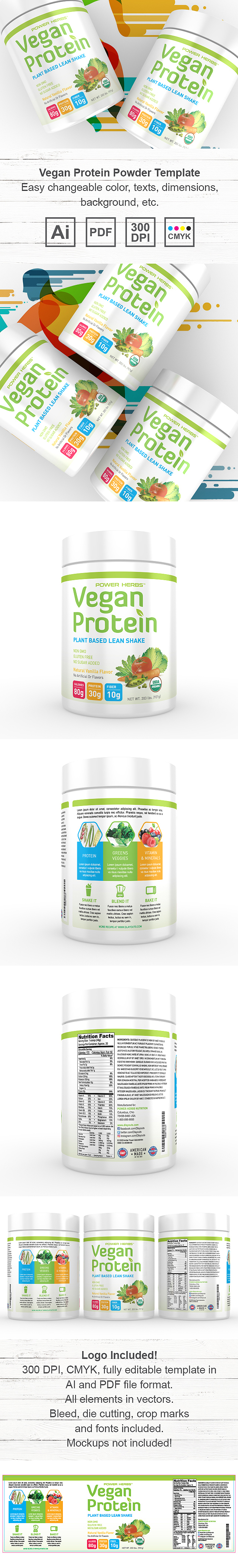 Vegan Plant Protein Powder Supplement Label Template