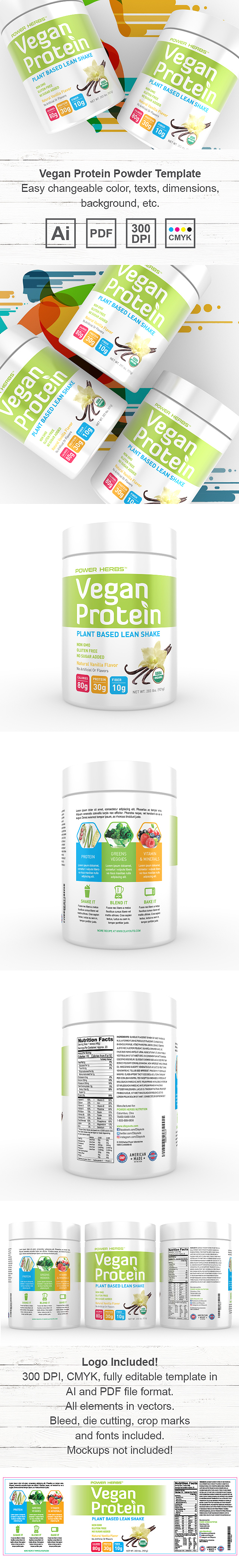 Vegan Plant Protein Powder Supplement Label Template