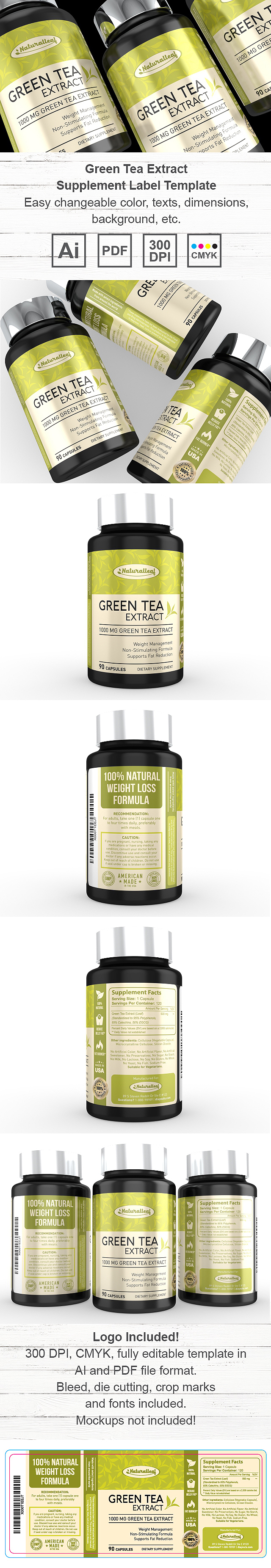 Green Tea Extract Supplement Label Template