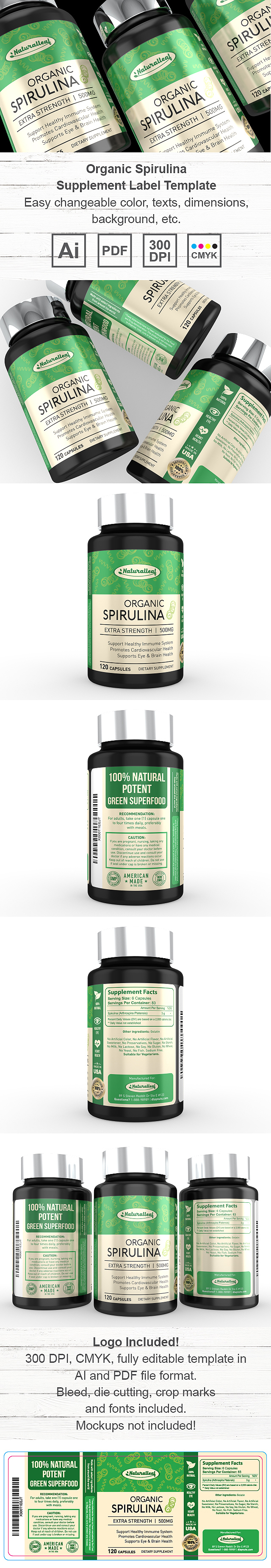 Organic Spirulina Supplement Label Template