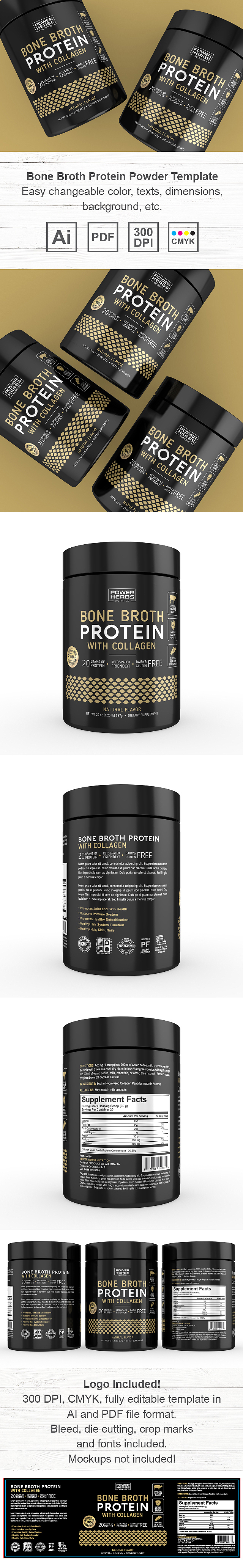 Bone Broth Protein Powder Label Template