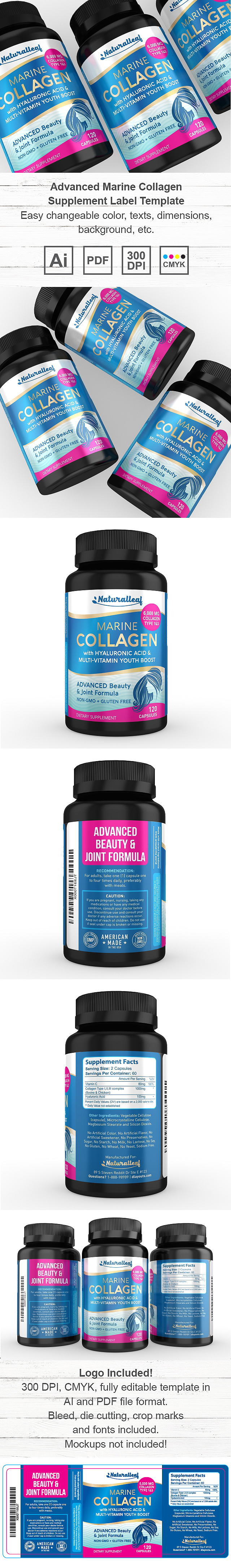 Advanced Marine Collagen Supplement Label Template