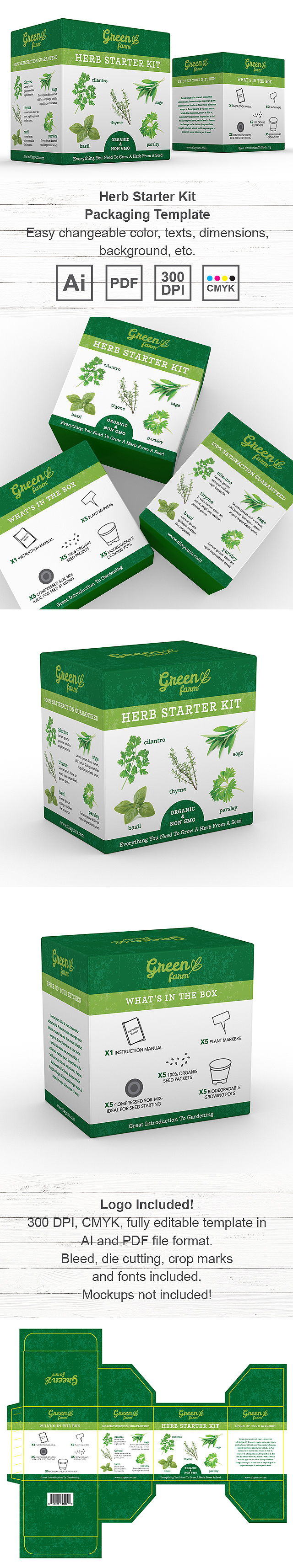 Organic Herb Growing Kit Packaging Template