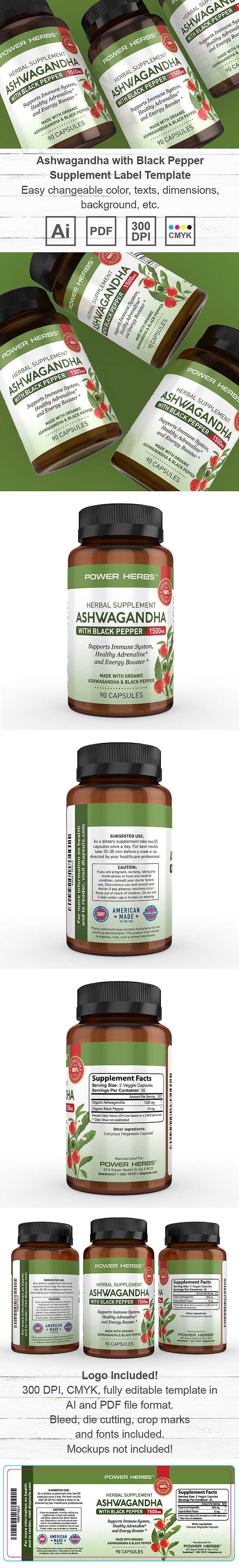 Premium Ashwagandha Supplement Label Template