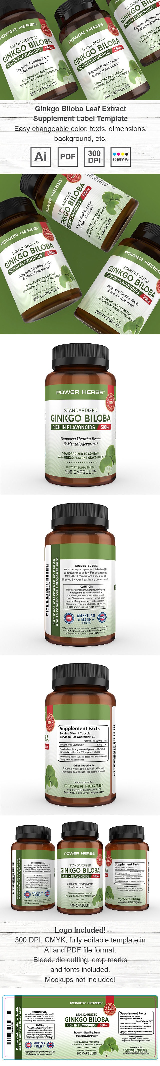 Ginkgo Biloba Leaf Extract Supplement Label Template