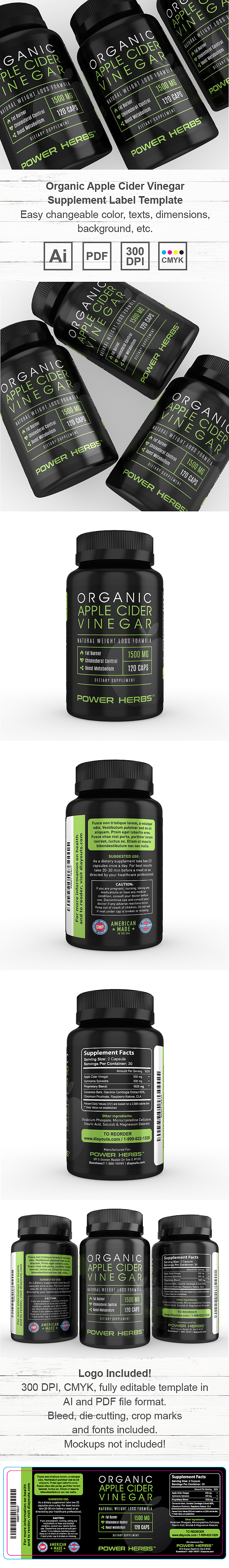 Organic Apple Cider Vinegar Supplement Label Template