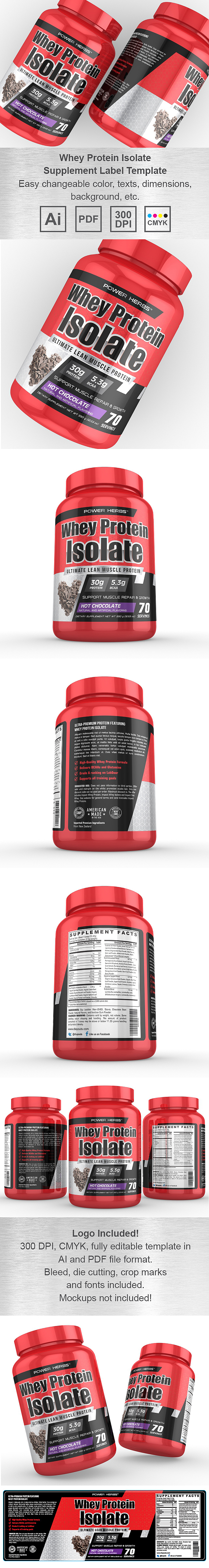 Whey Protein Isolate Chocolate Supplement Label Template