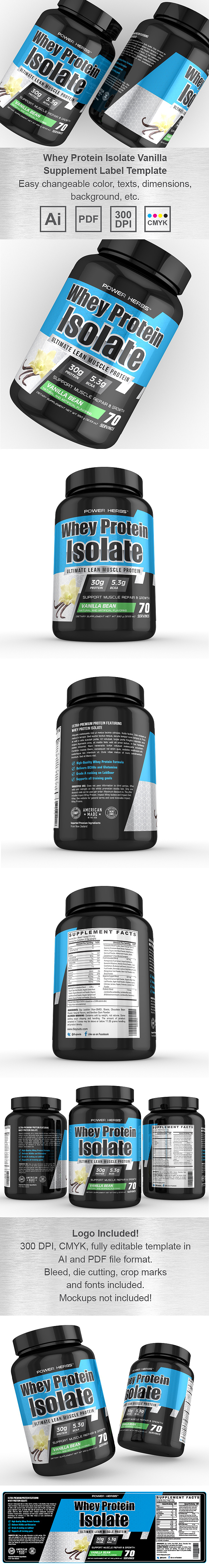 Whey Protein Isolate Vanilla Supplement Label Template