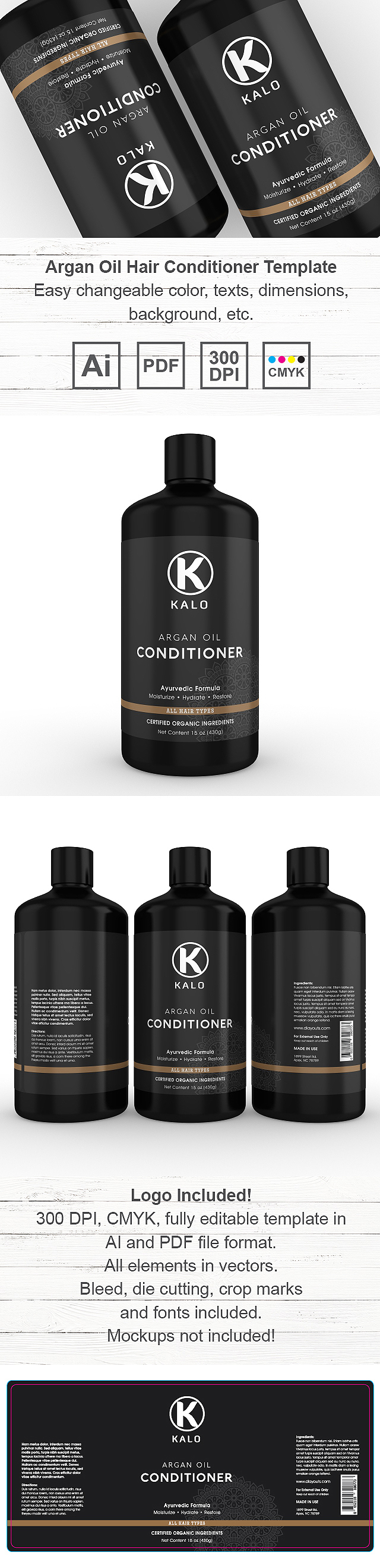 Argan Oil Hair Conditioner Label Template