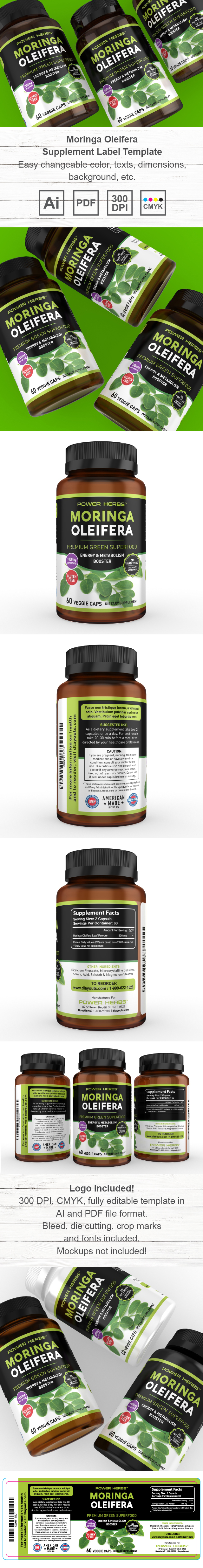 Moringa Oleifera Supplement Label Template