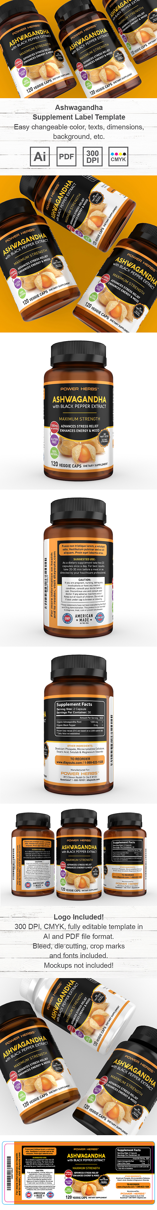 Premium Ashwagandha Supplement Label Template