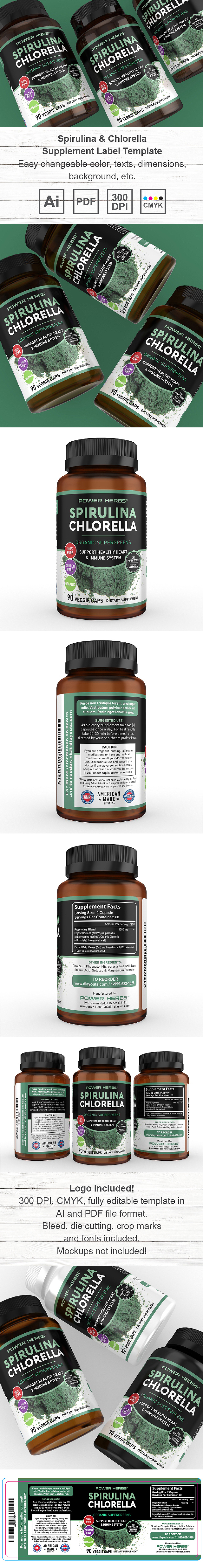 Spirulina and Chlorella Supplement Label Template