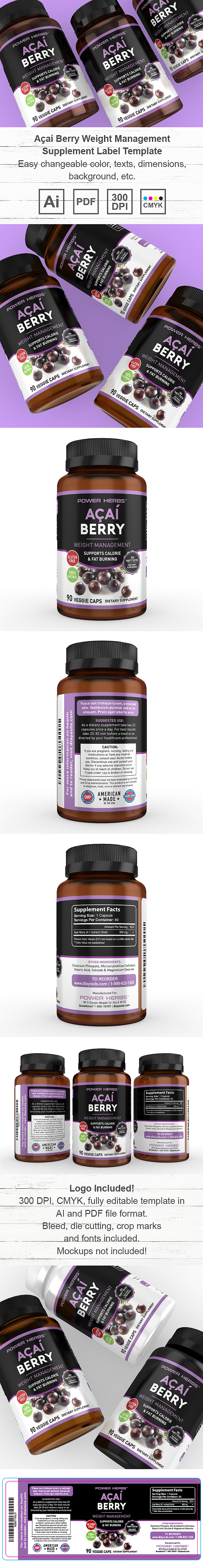 Açaí Berry Supplement Label Template