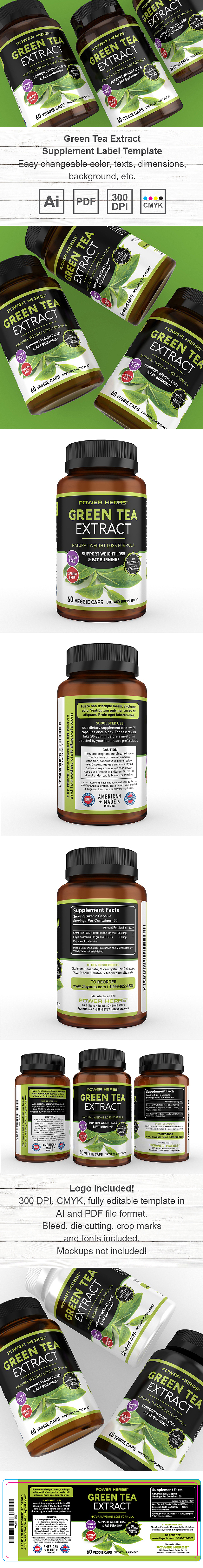 Green Tea Extract Supplement Label Template