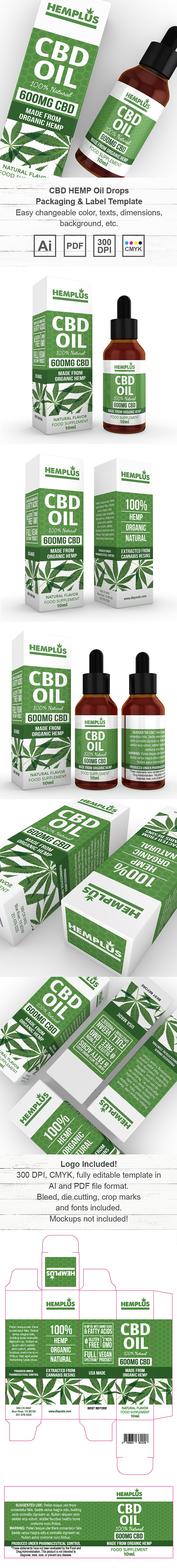 CBD Hemp Oil Drops Packaging & Label Template