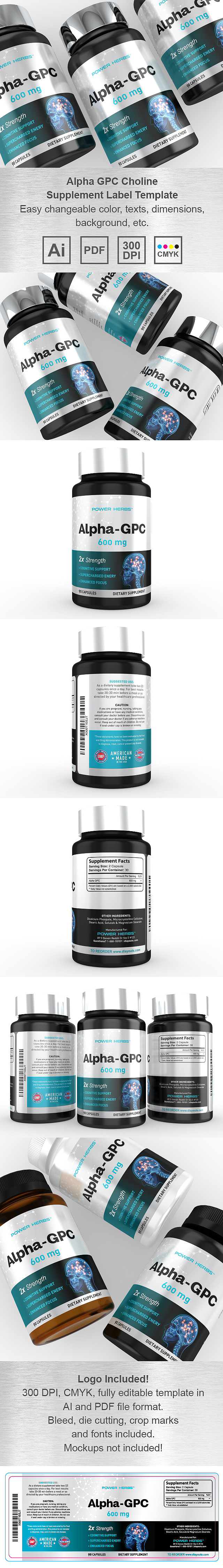 Alpha GPC Choline Supplement Label Template