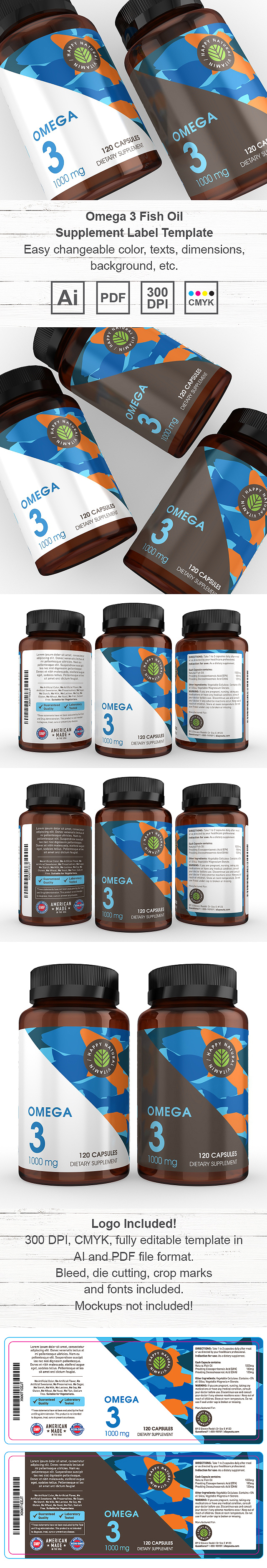 Omega 3 Fish Oil Supplement Label Template