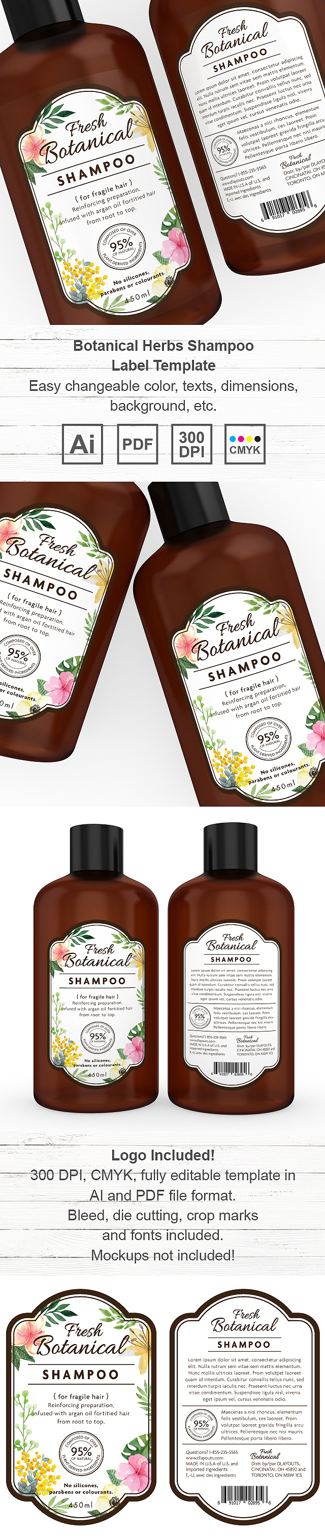 Botanical Herbs Shampoo Label Template